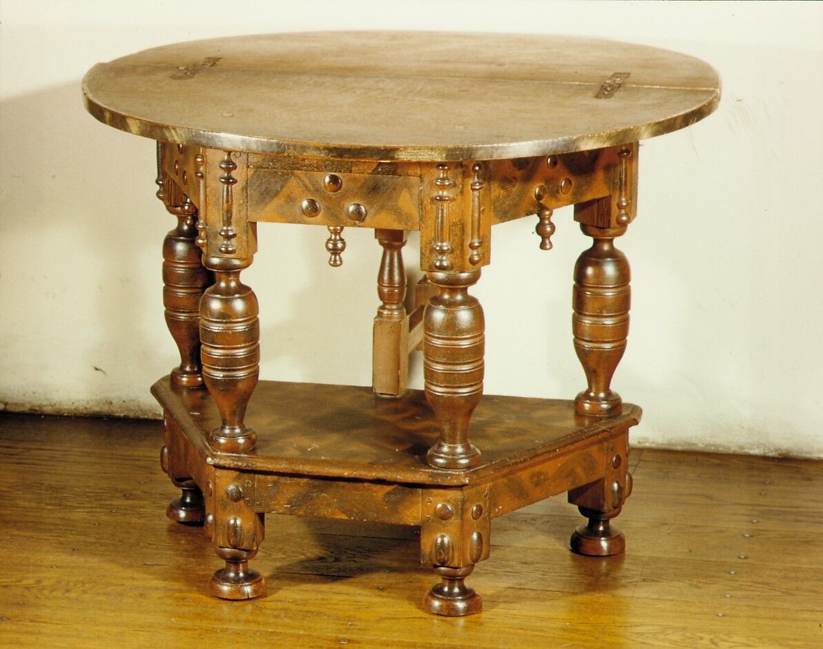 Folding table, Painted white oak, soft maple, American