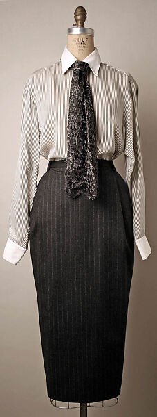 Suit, Carmelo Pomodoro (American, 1955–1992), wool, silk, cotton, plastic, metal, American