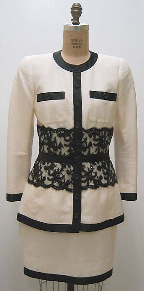 Suit, House of Chanel (French, founded 1910), cotton, silk, plastic, French 