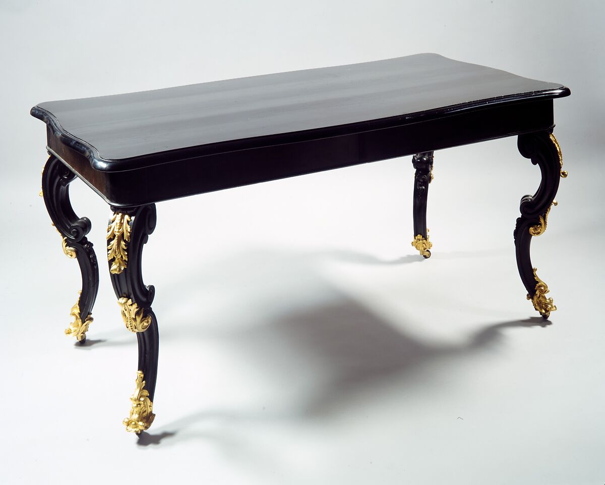 Table, Auguste-Emile Rinquet-Leprince (1801–1886), Fruitwood, poplar, ebony, satinwood, and oak veneers, American or French 