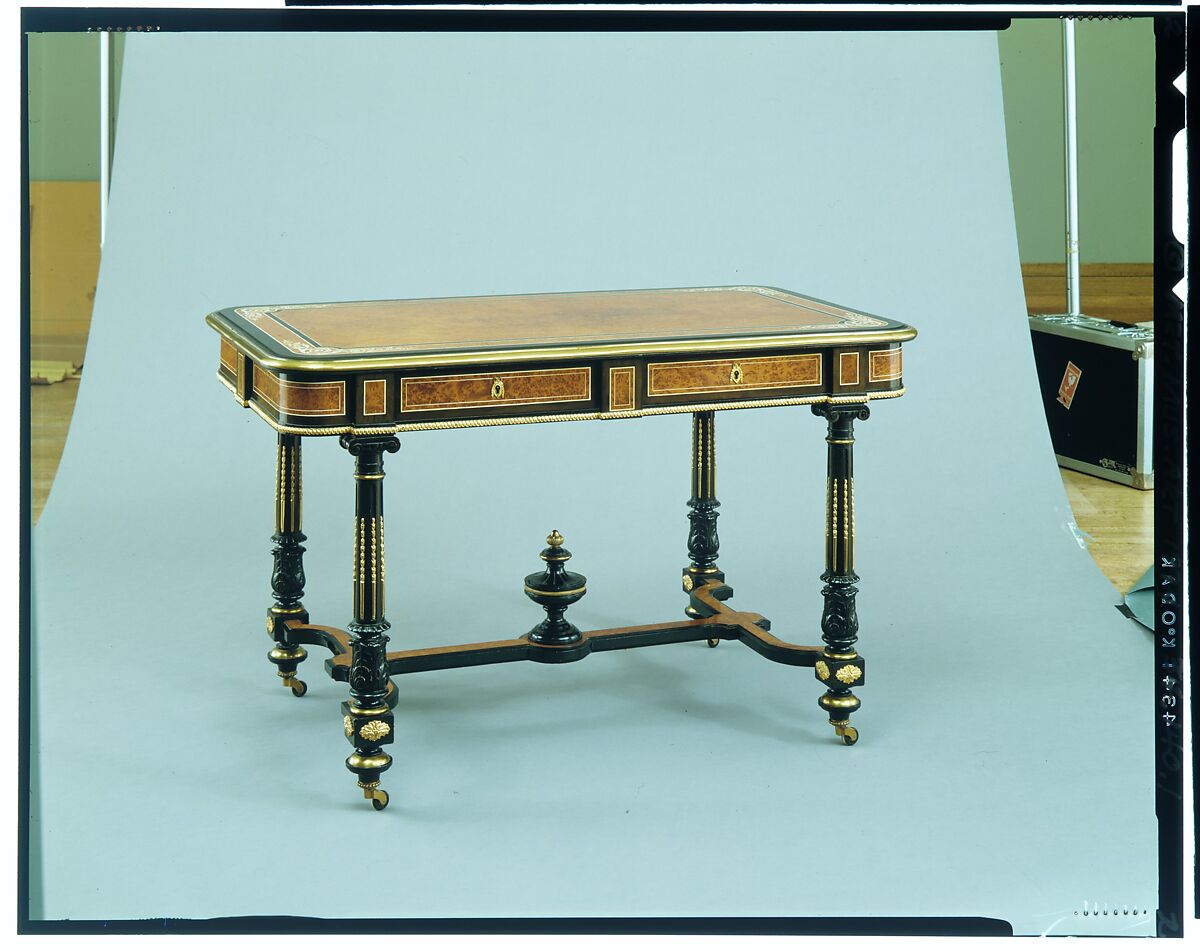 Table, Léon Marcotte (1824–1887), Walnut, amboina pine, maple, poplar, ash, cherry, hornbeam, American