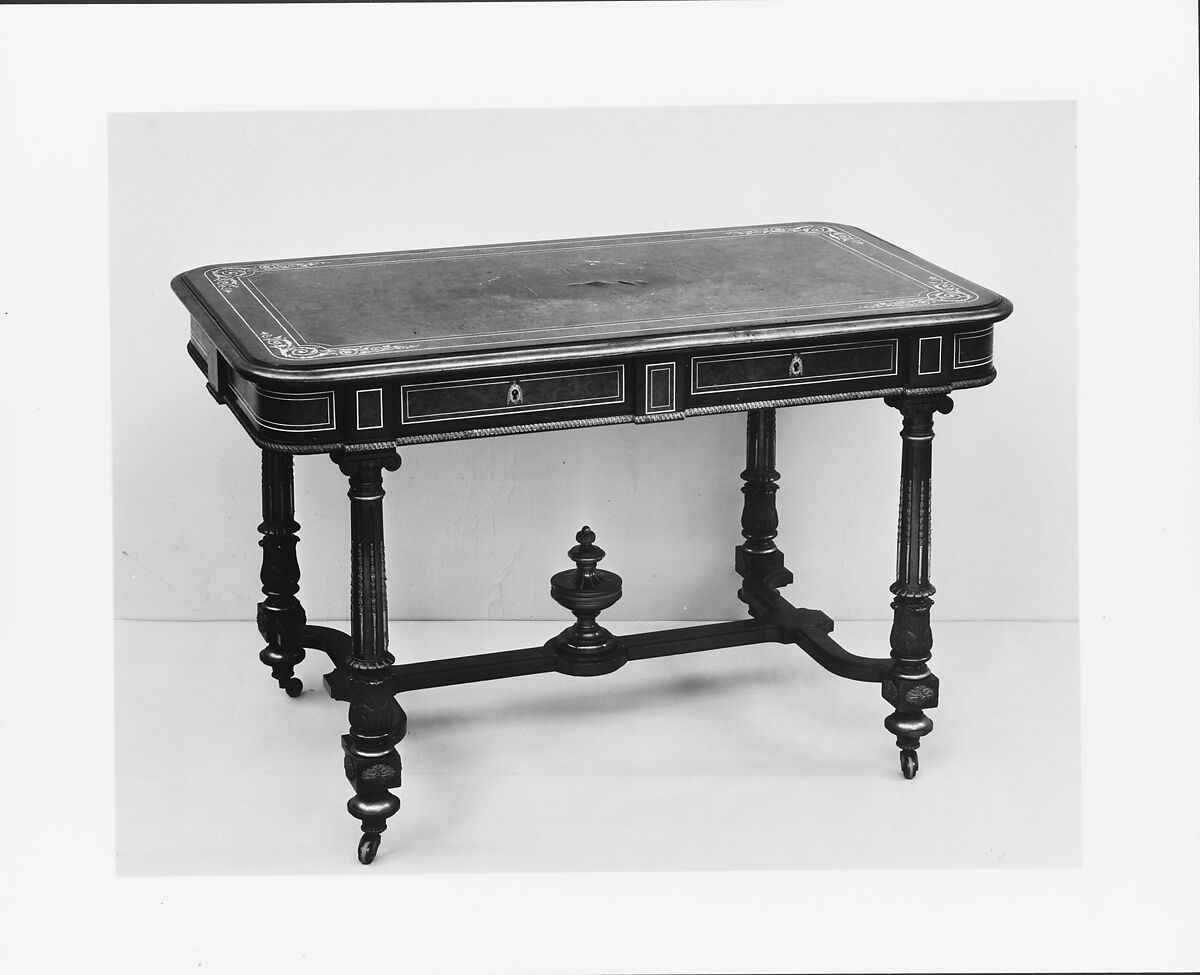 Table, Léon Marcotte (1824–1887), Walnut, amboina pine, maple, poplar, ash, cherry, hornbeam, American 