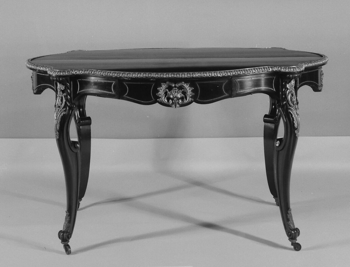 Table, Léon Marcotte (1824–1887), Oak, poplar, walnut, pearwood or applewood veneer, American 