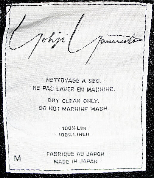 Jacket, Yohji Yamamoto (Japanese, born Tokyo, 1943), linen, metal, Japanese
