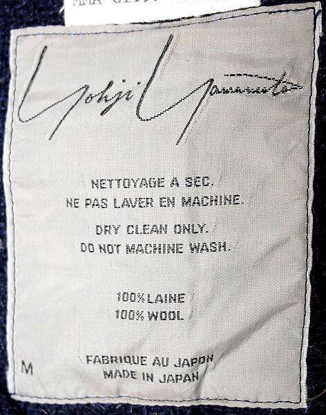 Ensemble, Yohji Yamamoto (Japanese, born Tokyo, 1943), wool, Japanese