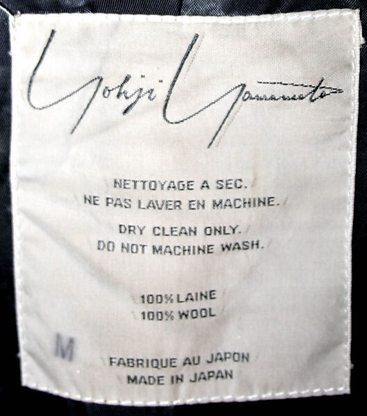 Coat, Yohji Yamamoto (Japanese, born Tokyo, 1943), wool, Japanese