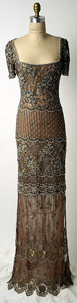 Evening dress, Badgley Mischka (American, founded 1988), synthetic fiber, silk, glass, plastic, American 