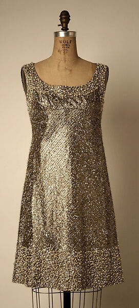 Evening dress, Adolfo (American, born Cuba, Cárdenas 1923–2021 New York), synthetic fiber, gold metallic thread, synthetic pearls, rhinestones, American 