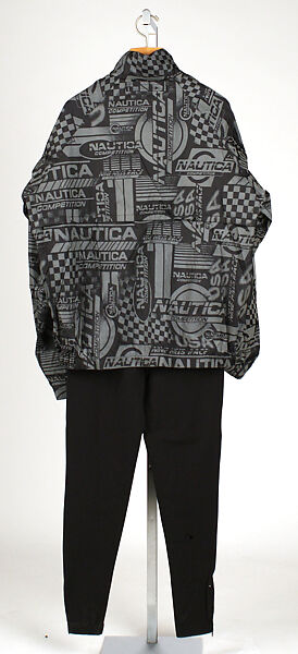 Athletic ensemble, Nautica, (a) nylon; (b) synthetic fiber; (c) nylon, spandex; (d) synthetic fiber; (e) plastic, metal; (f) elastic, metal, (g, h) leather, metal, synthetic fiber, plastic (foam), rubber, American