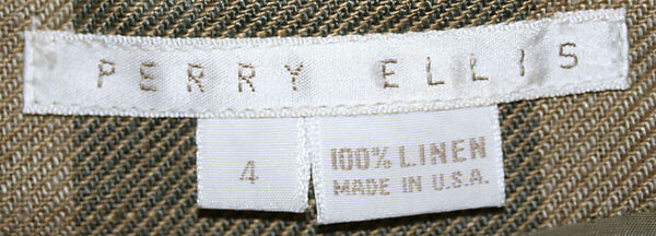 Suit, Perry Ellis Sportswear Inc. (American, founded 1978), (a, b) linen; (c) cotton, American