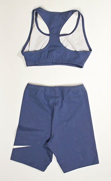 Athletic ensemble, Nike (American, founded 1972), (a) polyester, nylon; (b) cotton, spandex; (c) cotton, spandex; (d, e) cotton; (f, g) leather, nylon, plastic (foam), rubber, American