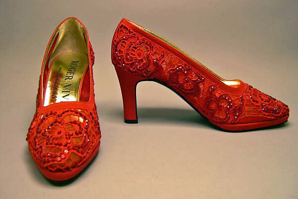 Evening shoes, Roger Vivier (French, 1913–1998), silk, plastic, French