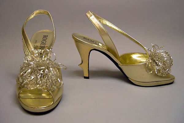 Evening shoes, Roger Vivier (French, 1913–1998), leather, metal, plastic, French