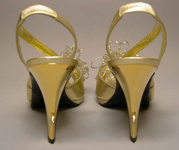 Evening shoes, Roger Vivier (French, 1913–1998), leather, metal, plastic, French