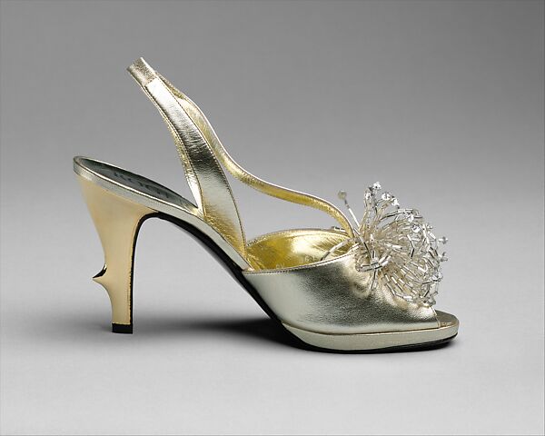 Evening shoes, Roger Vivier (French, 1913–1998), leather, metal, plastic, French 