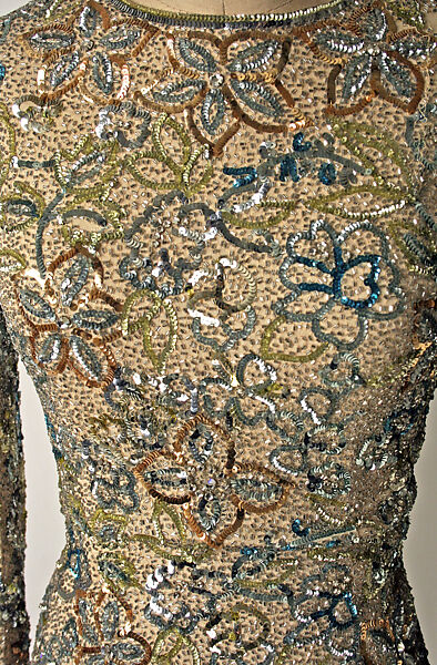 Evening dress, Norman Norell (American, Noblesville, Indiana 1900–1972 New York), silk, plastic, rhinestones, American
