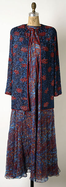 Evening ensemble, James Galanos (American, Philadelphia, Pennsylvania, 1924–2016 West Hollywood, California), (a) silk, plastic; (b) silk; (c) silk, American