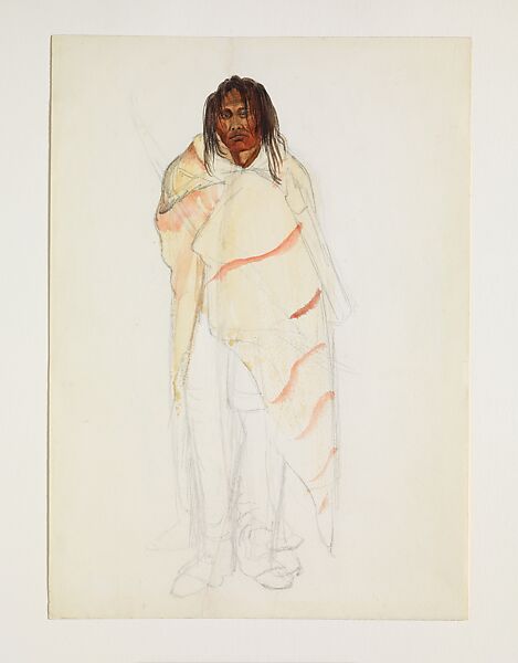 Omaha Man, Karl Bodmer (Swiss, Riesbach 1809–1893 Barbizon), Watercolor and graphite on paper 