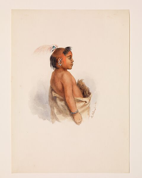 Omaha Boy, Karl Bodmer (Swiss, Riesbach 1809–1893 Barbizon), Watercolor and graphite on paper 