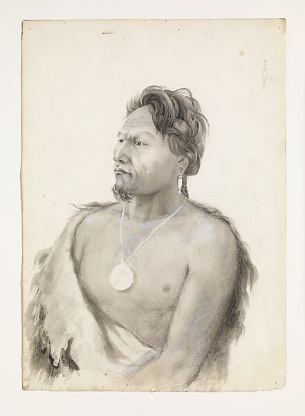 Schudegácheh, Ponca Chief, Karl Bodmer (Swiss, Riesbach 1809–1893 Barbizon), Graphite, charcoal, ink, and watercolor on paper 