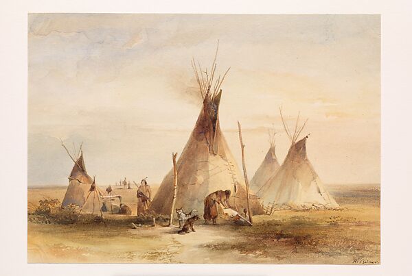 Sioux Camp, Karl Bodmer (Swiss, Riesbach 1809–1893 Barbizon), Watercolor and graphite on paper 