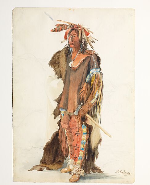 Wahktä́geli, Yankton Sioux Chief, Karl Bodmer (Swiss, Riesbach 1809–1893 Barbizon), Watercolor and graphite on paper 