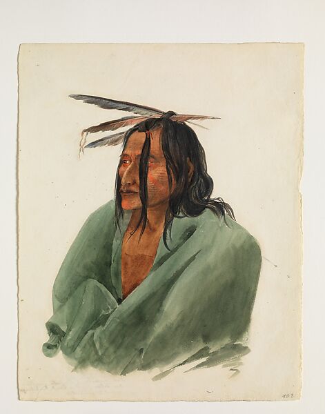Wáh-Menítu, Lakota Sioux Man, Karl Bodmer (Swiss, Riesbach 1809–1893 Barbizon), Watercolor and graphite on paper 