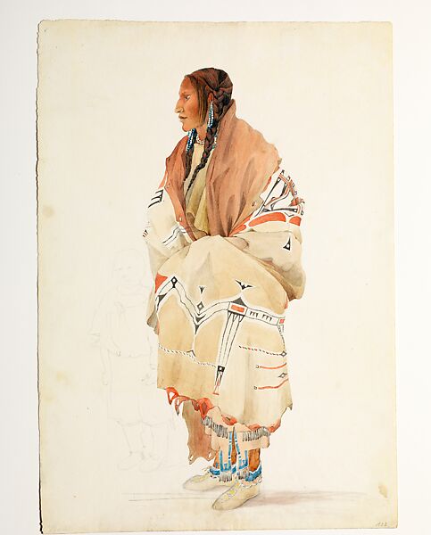 Chan-Chä-Uiá-Te-Üinn, Lakota Sioux Woman, Karl Bodmer (Swiss, Riesbach 1809–1893 Barbizon), Watercolor and graphite on paper 