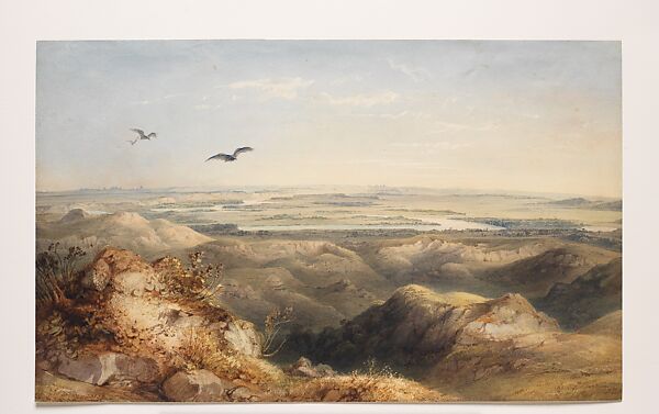 Junction of the Yellowstone and the Missouri, Karl Bodmer (Swiss, Riesbach 1809–1893 Barbizon), Watercolor and graphite on paper 