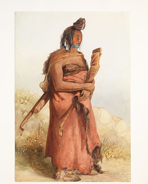 Mexkemáuastan, Gros Ventre Chief, Karl Bodmer (Swiss, Riesbach 1809–1893 Barbizon), Watercolor and graphite on paper 