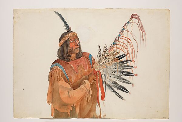 Hotokáneheh, Piegan Blackfoot Man, Karl Bodmer (Swiss, Riesbach 1809–1893 Barbizon), Watercolor and graphite on paper 