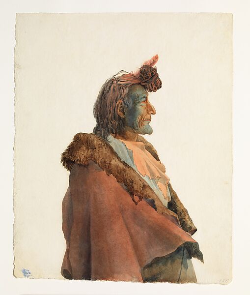 Pioch-Kiä́iu, Piegan Blackfoot Man, Karl Bodmer (Swiss, Riesbach 1809–1893 Barbizon), Watercolor and graphite on paper 