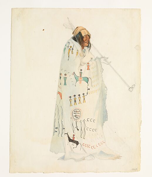 Piegan Blackfoot Man, Karl Bodmer (Swiss, Riesbach 1809–1893 Barbizon), Watercolor and graphite on paper 