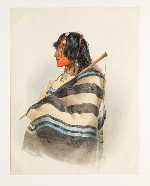 Kiäsax, Piegan Blackfoot Man, Karl Bodmer (Swiss, Riesbach 1809–1893 Barbizon), Watercolor and graphite on paper 