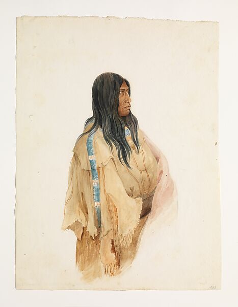 Shoshone Woman, Karl Bodmer (Swiss, Riesbach 1809–1893 Barbizon), Watercolor and graphite on paper 