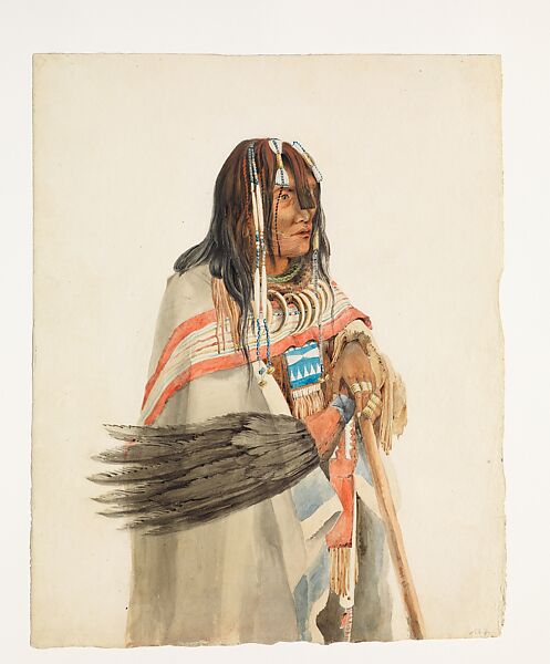 Makúie-Póka, Piegan Blackfoot Man, Karl Bodmer (Swiss, Riesbach 1809–1893 Barbizon), Watercolor and graphite on paper 