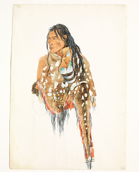 Ihkas-kinne, Siksika Blackfoot Chief, Karl Bodmer (Swiss, Riesbach 1809–1893 Barbizon), Watercolor and graphite on paper 