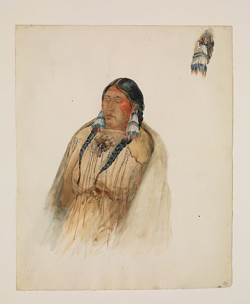 Cree Woman, Karl Bodmer (Swiss, Riesbach 1809–1893 Barbizon), Watercolor and graphite on paper 