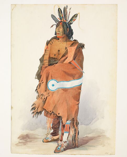 Pachtüwa-Chtä, Arikara Man, Karl Bodmer (Swiss, Riesbach 1809–1893 Barbizon), Watercolor and graphite on paper 