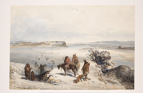 Mih-Tutta-Hangkusch, Mandan Village, Karl Bodmer (Swiss, Riesbach 1809–1893 Barbizon), Watercolor and graphite on paper 