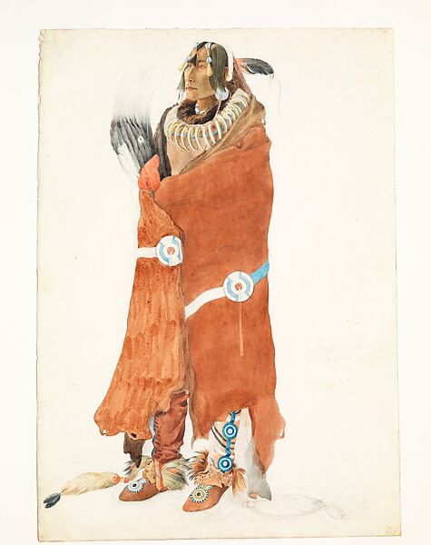 Máhchsi-Karéhde, Mandan Man, Karl Bodmer (Swiss, Riesbach 1809–1893 Barbizon), Watercolor and graphite on paper 