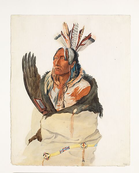 Upsichtä́, Mandan Man, Karl Bodmer (Swiss, Riesbach 1809–1893 Barbizon), Watercolor and graphite on paper 
