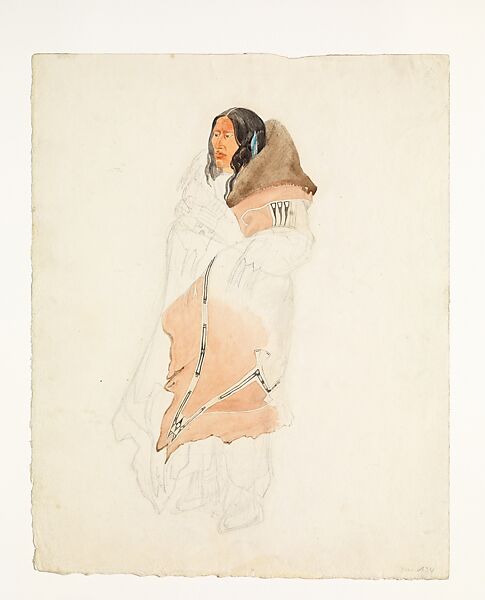 Mandan Woman, Karl Bodmer (Swiss, Riesbach 1809–1893 Barbizon), Watercolor and graphite on paper 