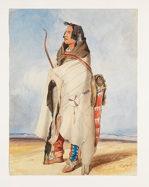 Síh-Sä, Mandan Man, Karl Bodmer (Swiss, Riesbach 1809–1893 Barbizon), Watercolor and graphite on paper 