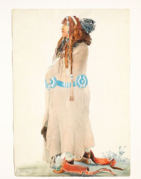 Síh-Chidä, Mandan Man, Karl Bodmer (Swiss, Riesbach 1809–1893 Barbizon), Watercolor and graphite on paper 