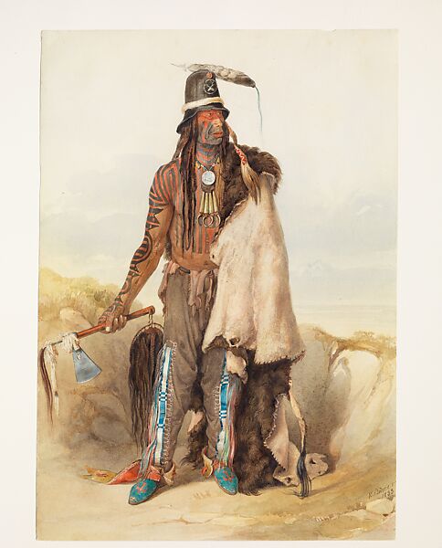 Addíh-Hiddísch, Hidatsa Chief, Karl Bodmer (Swiss, Riesbach 1809–1893 Barbizon), Watercolor and graphite on paper 