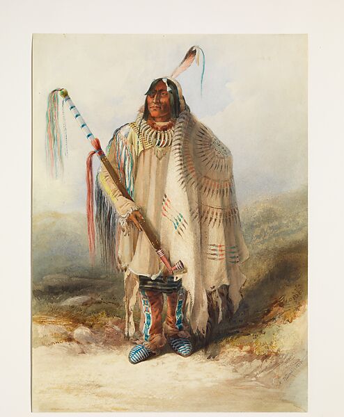 Péhriska-Rúhpa, Hidatsa Man, Karl Bodmer (Swiss, Riesbach 1809–1893 Barbizon), Watercolor and graphite on paper 