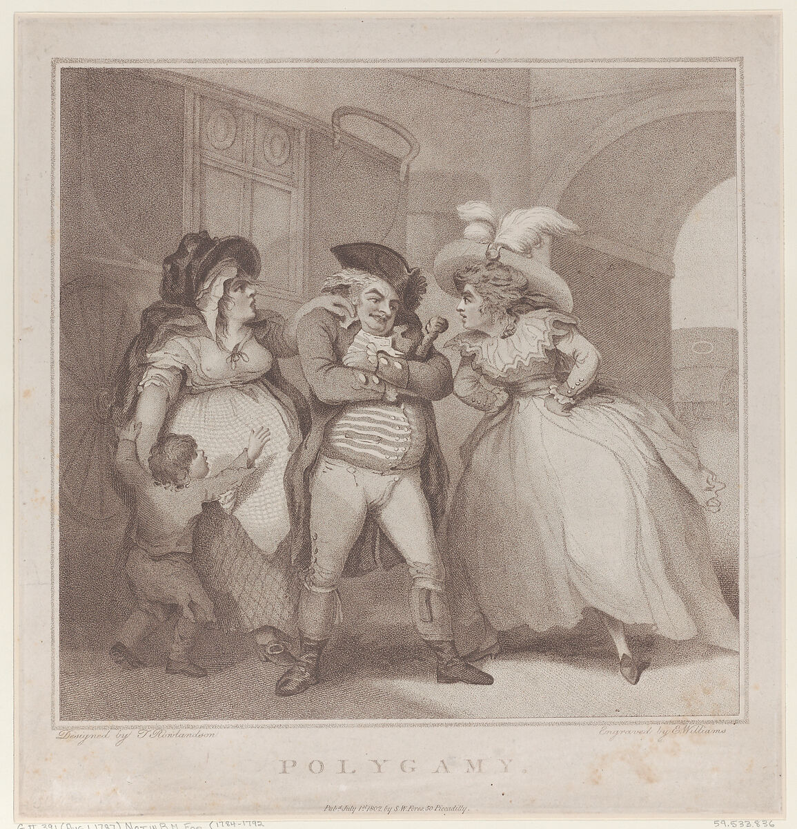 Polygamy, Edward Williams the Elder (British, active London, ca. 1786), Etching with stipple and softground, printed in brown ink 