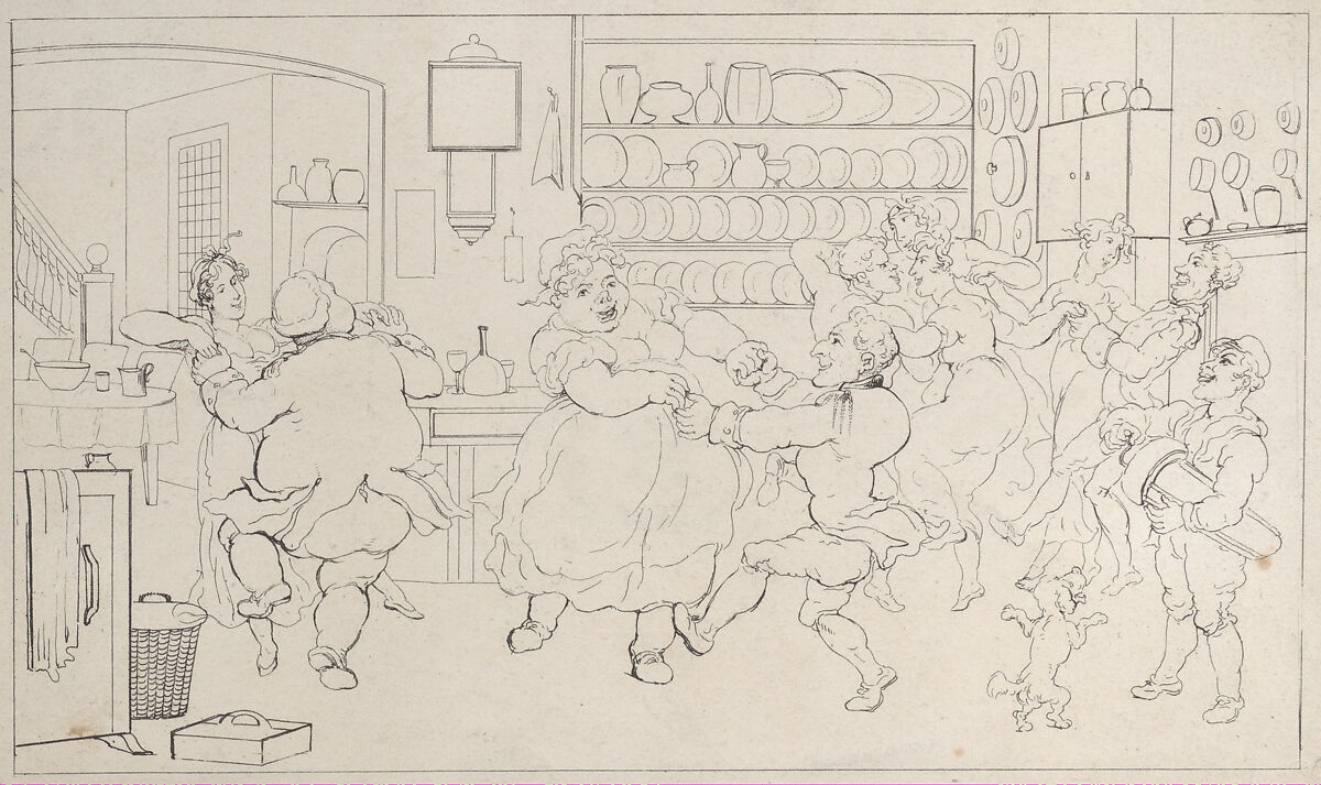 Quoe Genus in the Sports of the Kitchen, from "The History of Johnny Quoe Genus: the Little Foundling of the Late Doctor Syntax", Thomas Rowlandson (British, London 1757–1827 London), Etching; proof before letters 
