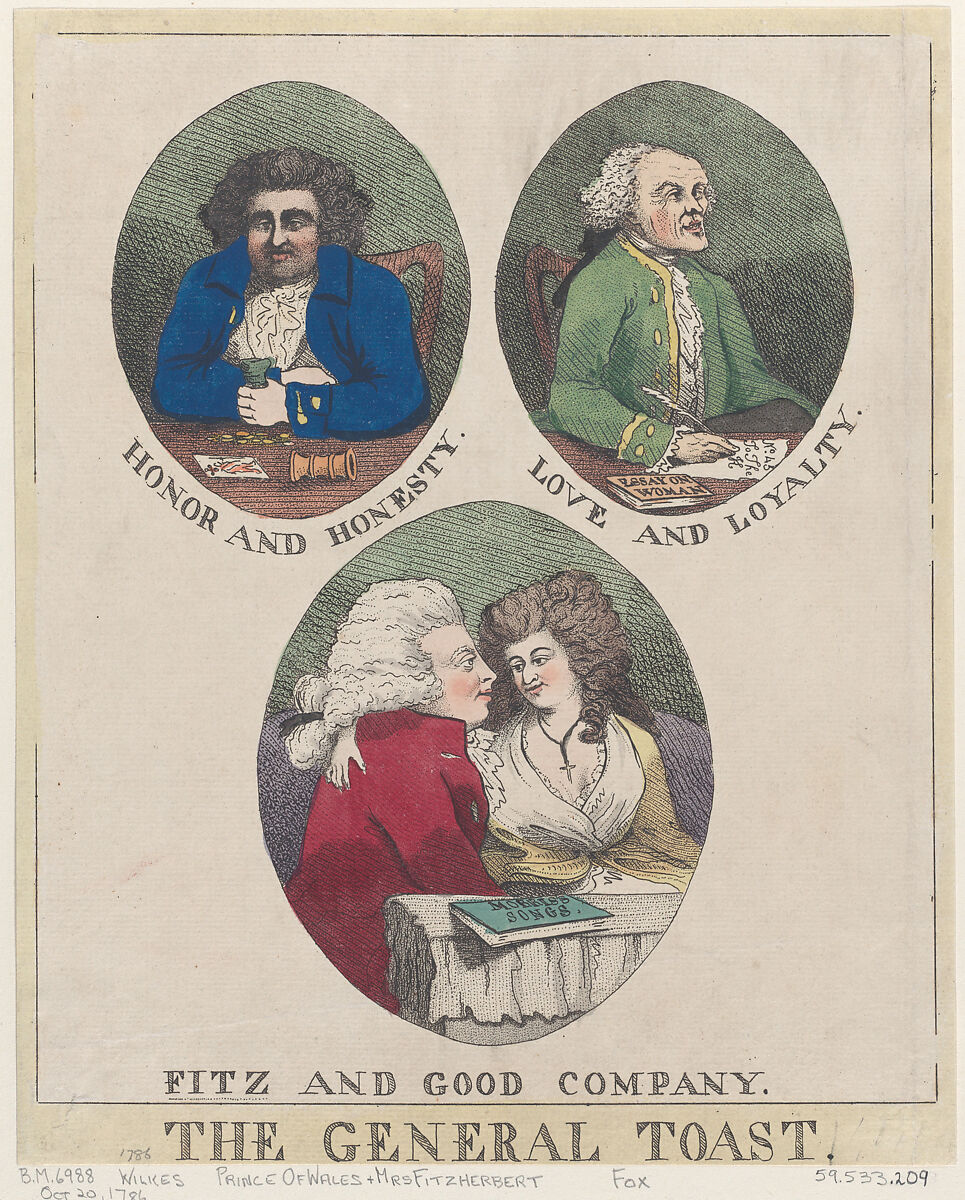 The General Toast: Honor and Honesty, Love and Loyalty, Fitz and Good Company, Anonymous, British, 18th century, Hand-colored etching 